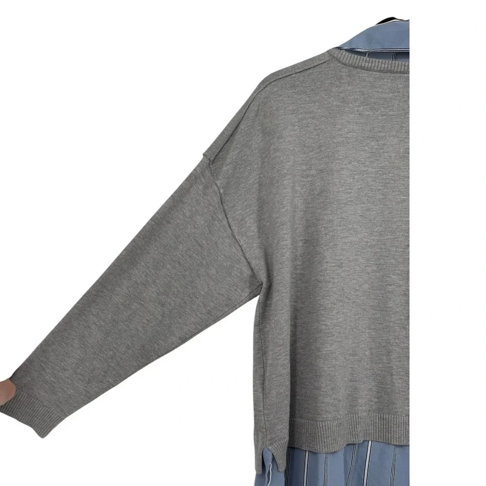 Adrianna Papell Womens 2-in-1 Mixed Media Layered Sweater Top Gray Blue Size 2X - Picture 13 of 14